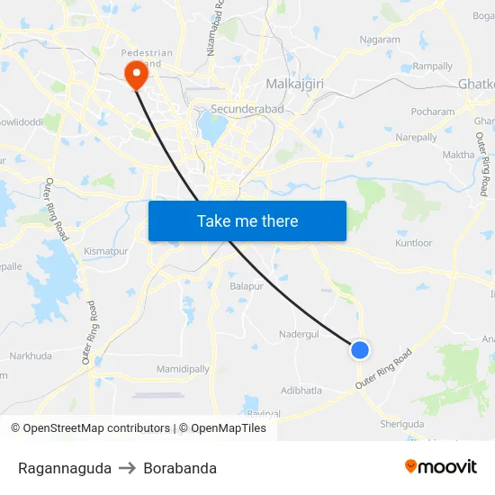 Ragannaguda to Borabanda map