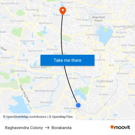 Raghavendra Colony to Borabanda map