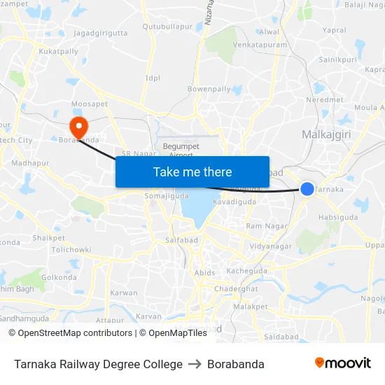 Tarnaka Railway Degree College to Borabanda map