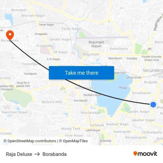 Raja Deluxe to Borabanda map