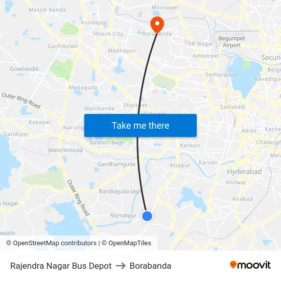 Rajendra Nagar Bus Depot to Borabanda map