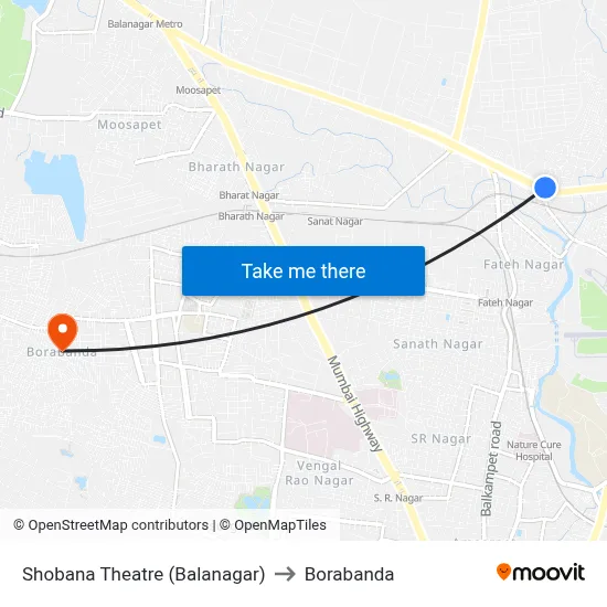 Shobana Theatre (Balanagar) to Borabanda map