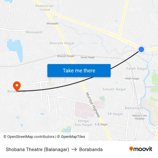 Shobana Theatre (Balanagar) to Borabanda map