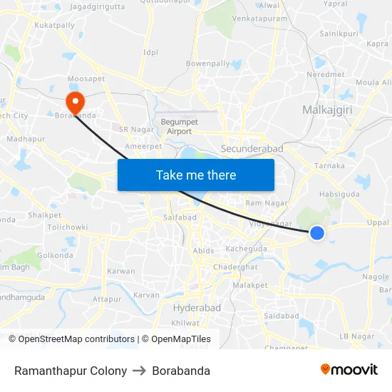 Ramanthapur Colony to Borabanda map