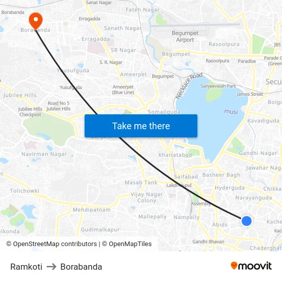 Ramkoti to Borabanda map