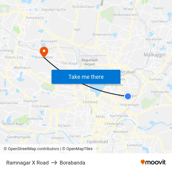 Ramnagar X Road to Borabanda map