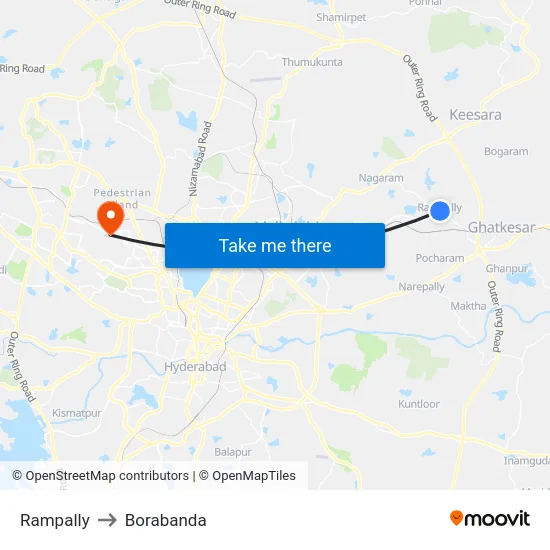 Rampally to Borabanda map