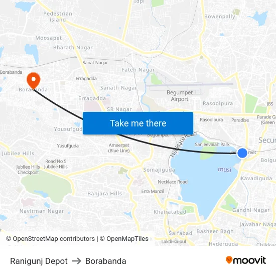 Ranigunj Depot to Borabanda map