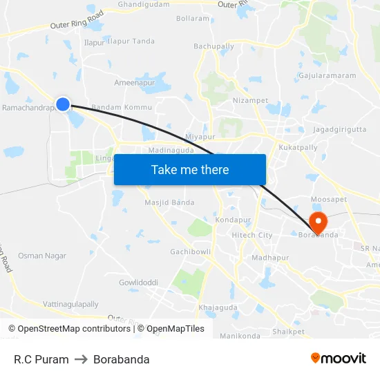 R.C Puram to Borabanda map
