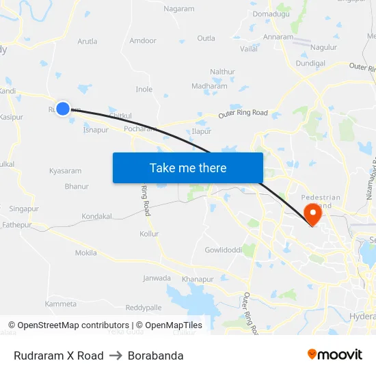 Rudraram X Road to Borabanda map