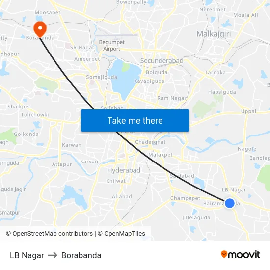 LB Nagar to Borabanda map