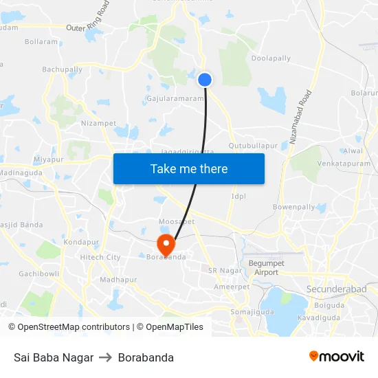 Sai Baba Nagar to Borabanda map