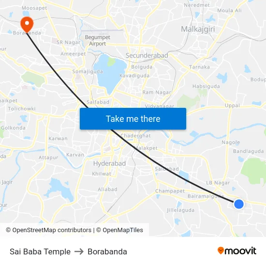 Sai Baba Temple to Borabanda map