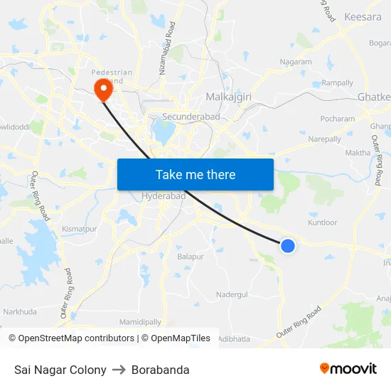 Sai Nagar Colony to Borabanda map