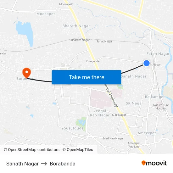 Sanath Nagar to Borabanda map