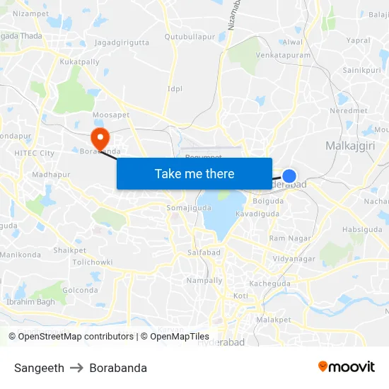 Sangeeth to Borabanda map