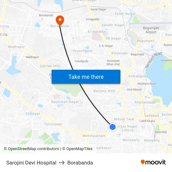 Sarojini Devi Hospital to Borabanda map