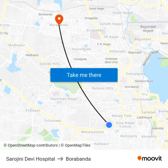 Sarojini Devi Hospital to Borabanda map