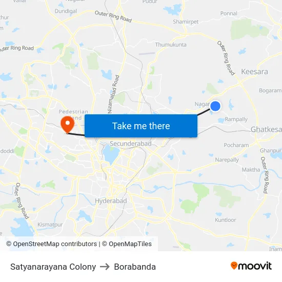 Satyanarayana Colony to Borabanda map