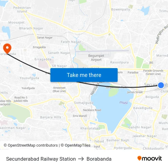 Secunderabad Railway Station to Borabanda map