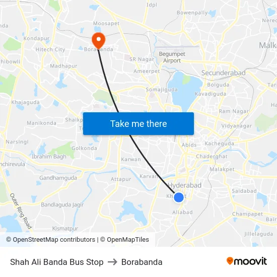 Shah Ali Banda Bus Stop to Borabanda map