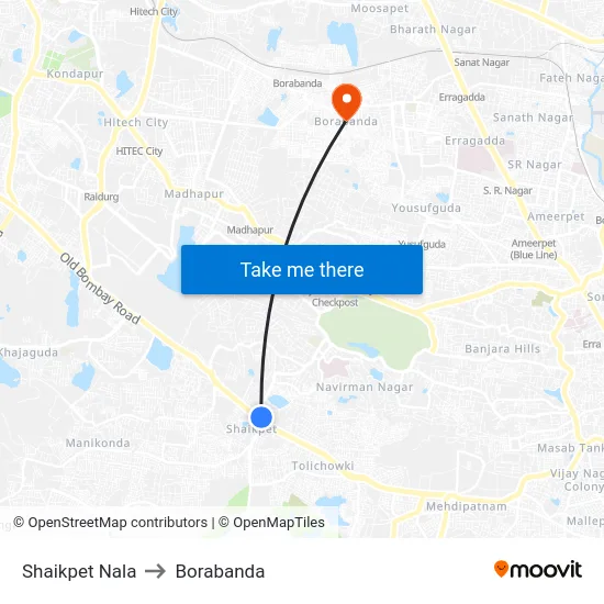 Shaikpet Nala to Borabanda map
