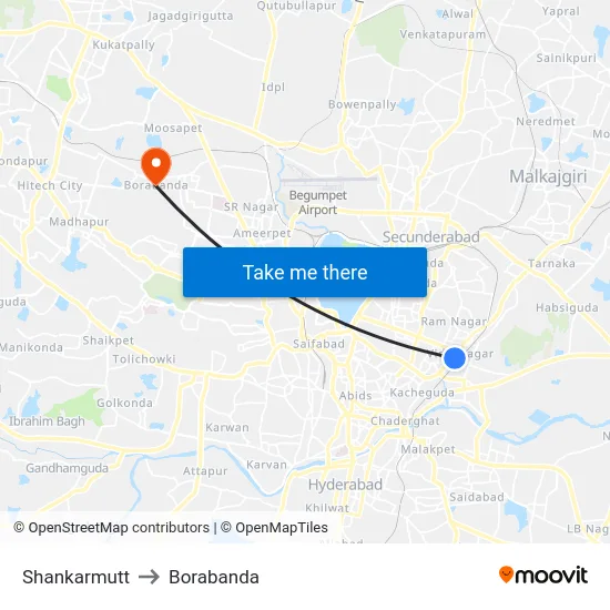 Shankarmutt to Borabanda map