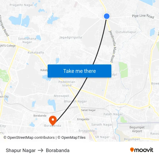Shapur Nagar to Borabanda map