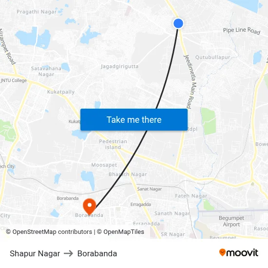 Shapur Nagar to Borabanda map