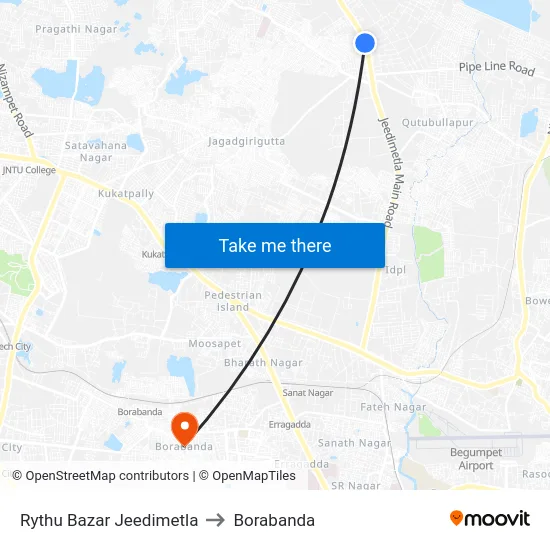 Rythu Bazar Jeedimetla to Borabanda map