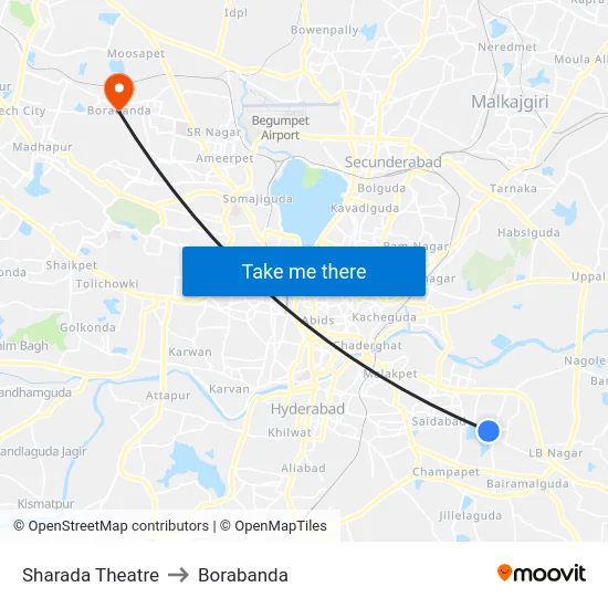 Sharada Theatre to Borabanda map
