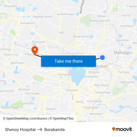 Shenoy Hospital to Borabanda map