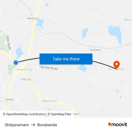 Shilparamam to Borabanda map