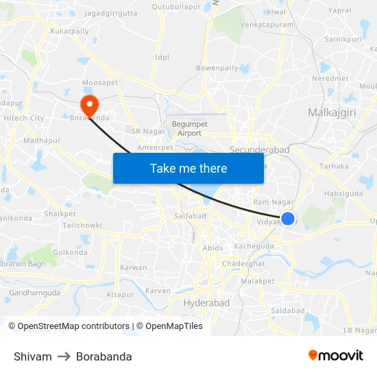 Shivam to Borabanda map