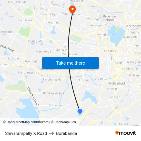 Shivarampally X Road to Borabanda map