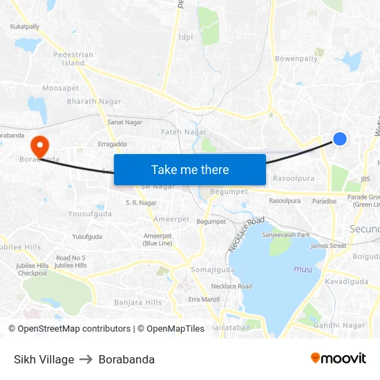 Sikh Village to Borabanda map