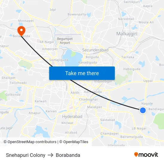 Snehapuri Colony to Borabanda map