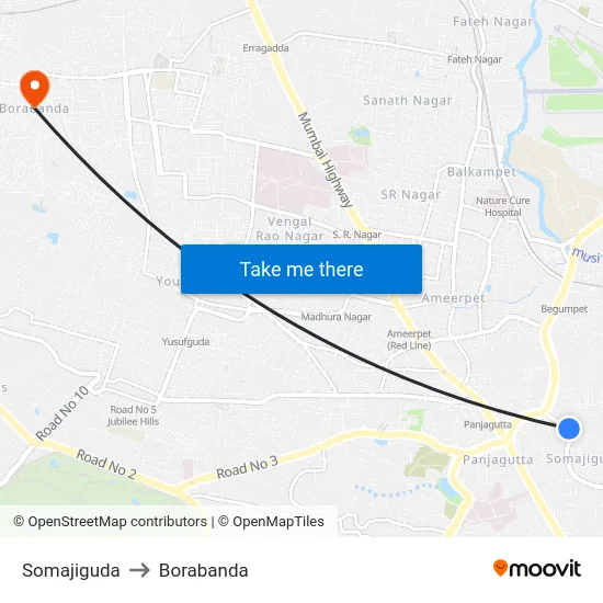 Somajiguda to Borabanda map