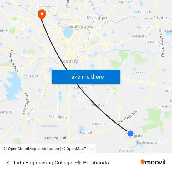 Sri Indu Engineering College to Borabanda map