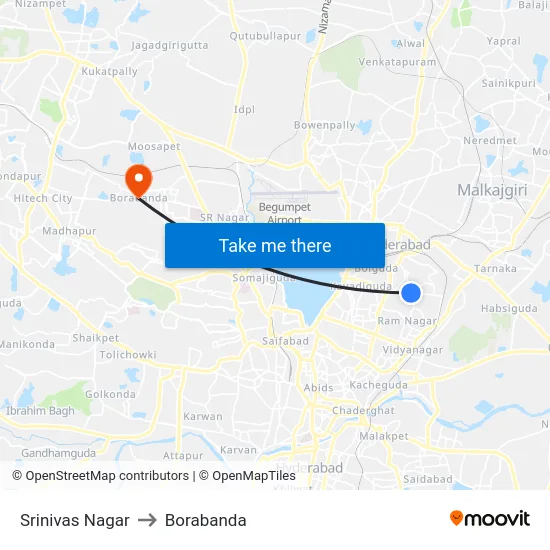 Srinivas Nagar to Borabanda map
