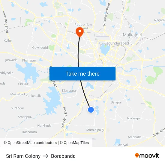 Sri Ram Colony to Borabanda map