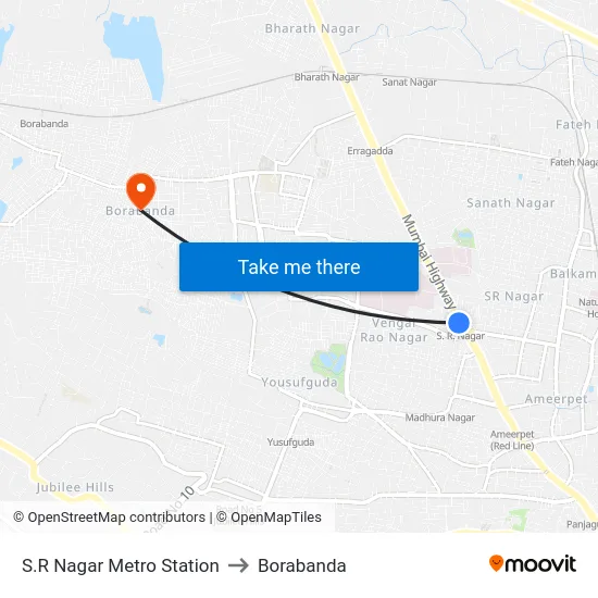S.R Nagar Metro Station to Borabanda map