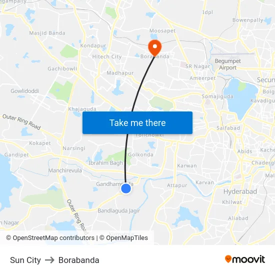 Sun City to Borabanda map
