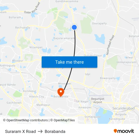 Suraram X Road to Borabanda map