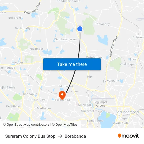 Suraram Colony Bus Stop to Borabanda map