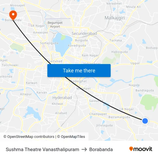 Sushma Theatre Vanasthalipuram to Borabanda map