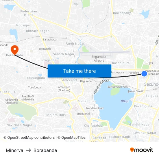 Minerva to Borabanda map