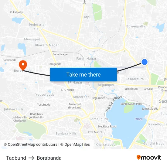 Tadbund to Borabanda map