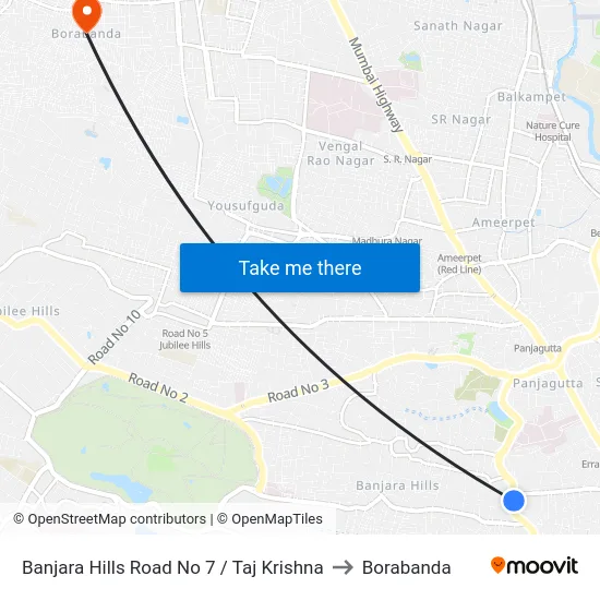 Banjara Hills Road No 7 / Taj Krishna to Borabanda map