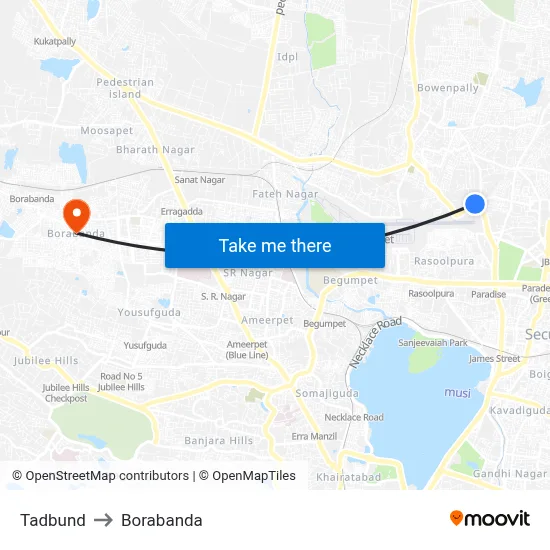 Tadbund to Borabanda map